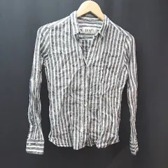 ◇ ROPE' ロペ Vネック 胸ポケット ストライプ柄 ボタン 薄手 カジュアル 長袖 シャツ サイズ38 グレー レディース E  【1310050046460】