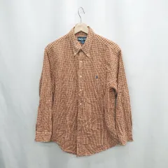 ◇ ⊇ RALPH LAUREN チェック柄 ロゴ刺<!-利用不可文字-!> 長袖 シャツ サイズL ブラウン系 メンズ E  【1502180076022】