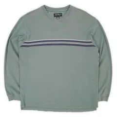 エディーバウアー Eddie Bauer 00s 2000年代 ライン入り Vネック L/S ニットソー ロンT 長袖 アウトドア USA ヴィンテージ アメリカ 古着 メンズ Tシャツ カットソー グリーン  L【中古】