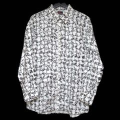 美品 MASSES マシス BRUSH SHIRTS 総柄 ロングスリーブ 長袖 シェルボタン ブラッシュ シャツ XSサイズ ホワイト×ブラック メンズ 古着 中古 USED