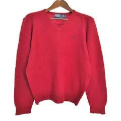 Polo by Ralph Lauren ポロ ラルフローレン Vネック ウール ニット セーター レッド (メンズ M) 中古 古着 S9767