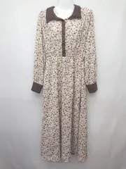 ◇ natural couture ナチュラルクチュール 総柄 長袖 膝下丈 シャツワンピース サイズF ベージュ系 マルチ レディース P  【1406180051600】