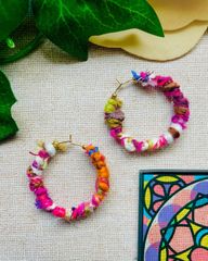 毛糸MIXエスニックフープピアス ハンドメイド