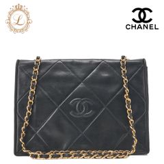 CHANEL シャネル   チェーンショルダー バッグ　ラムスキン  黒　ココマーク フ　ルフラップ 　プッシュロック（ゴールド金具） レディース【中古】【送料無料】