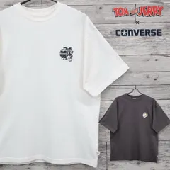 新品 メンズ トムとジェリー TOM&JERRY トムジェリ コンバース CONVERSE コラボ 半袖 Tシャツ 半袖Tシャツ ティーシャツ 刺繍 ワンポイント オーバーサイズ ビッグシルエット レディース 白 ホワイト スミクロ インクブラック