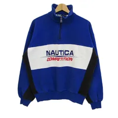 ノーティカ 90S スウェット トレーナー ヴィンテージ COMPETITION 赤ステッチ 裏起毛 メンズ Mサイズ 青×白 NAUTICA 【中古】