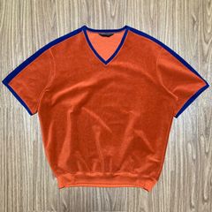 70s Lee 黒タグ ベロア VネックTシャツ オレンジ XL