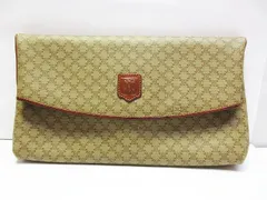 ヴィンテージ CELINE セリーヌ マカダム柄 クラッチバッグ M09 セカンドバッグ PVC✕レザー ベージュ✕ブラウン レディース 鞄 E048LF