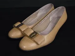 Salvatore Ferragamo フェラガモ ヴァラリボン リザード型押しレザー パンプス サイズ 4 1/2 (約22cm) 靴 シューズ ベージュ系 DK1125