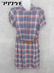 ◇ ◎ NATURAL BEAUTY BASIC チェック ウエストベルト付き 半袖 膝丈 ワンピース サイズM ネイビー系 ピンク系 レディース 【中古】 【1101220016211】