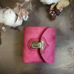 【本革手縫い】 ミニ３穴手帳　（お財布タイプ・🌷ダークピンク）