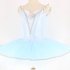 【美品 日本製 バレエ衣装】ブルー Chacott チャコット チュチュ 水色 スカイブルー 発表会 パーティ ジュニア 子供 フリル キッズ 青 可愛い かわいい 女の子 女児 子供用 スリム 細め 広がる ひらひら ダンス バレエウェア ステージ