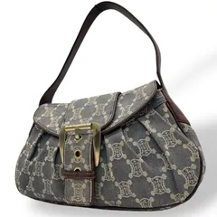 CELINE セリーヌ パリマカダム キャンバス レザー ハンドバッグ ブルー ブラウン ゴールド金具 ヴィンテージ エレガント カジュアル 上品 高級感 通勤 通学 ワンショルダー 肩掛け レディース クラシック レトロ デニム K7