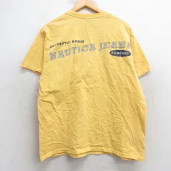 L/古着 ノーティカ ジーンズ 半袖 ビンテージ ブランド Tシャツ メンズ 90s ビッグロゴ コットン クルーネック 黄 イエロー spe 25apr24 中