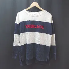 ◇ Champion チャンピオン ×X-GIRL クルーネック ボーダー 薄手 長袖 Tシャツ サイズM ネイビー レディース E 【1309040066106】