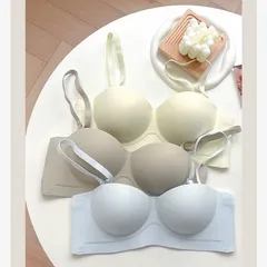 【ノンワイヤーで盛れる！】2way盛れるブラ ストラップレス 谷間 メイク 補正 下着 寄せ上げ バストアップ ノンワイヤー ナチュラルカラー Aカップ対応