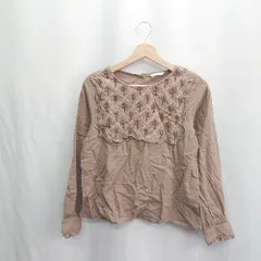 ◇ ⊇ ehka sopo 袖口フリル 花柄刺<!-利用不可文字-!> 長袖 ブラウス サイズF ライトブラウン マルチカラー レディース E  【1410290046623】