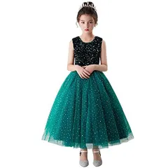 1/グリーン_120 [VIISEN 子供 ピアノ 発表会 ドレス 子ども ドレス 女の子 キッズ ロングドレス ジュニア ワンピース 上品 フォーマル ドレス リボン付き 舞台 演奏会 結婚式 誕生日 パーディー 120-170CM (1/グリーン, 120