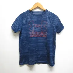 アンダーアーマー UNDER ARMOUR 子供用 スポーツウェア 半袖 Tシャツ YXL ネイビー ロゴ プリント ポリエステル
