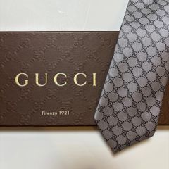 美品 GUCCI グッチ ネクタイ シルク 100% シルバー系グレー系 254-645