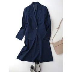 THE SUIT COMPANY she ザ スーツカンパニー 2P セットアップ REDA ICE SENSE シャドーチェック スーツ テーラードジャケット スカート 36 ネイビー ビジネス オフィス(120T＋3775)25A