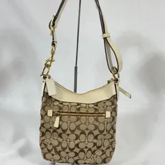 【美品】 COACH コーチ シグネチャー レザー 本革 ショルダーバッグ ベージュ ブラウン ホワイト 白色 茶色 レディース
