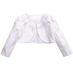 ホワイト_150 [フォーペンド] キッズ ボレロ 白 長袖 パール付 フォーマル子供服 卒園式 結婚式 発表会 90160cm F128