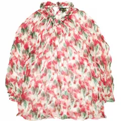 Drawer ドゥロワー 25SS 日本製 RESORT2 シフォンギャザーブラウス 6521-299-1318 36 WHITE/PINK 長袖 花柄 シルク シャツ 定価129,800円 トップス g23660