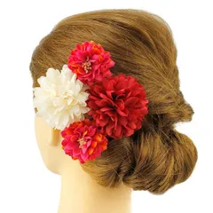 髪飾り 成人式 赤 振袖 前撮り 袴 花 豪華4点セット 白 ピンク ヘアアクセ かんざし ヘッドドレス 卒業式 髪型 ヘアスタイル No.9-4669