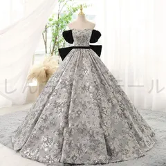 【新品?未使用】 イブニングドレス ロングドレス 黒 ベロア ベルベット パフスリーブ 発表会ドレス Aライン 光沢感 花柄 プリンセスドレス 