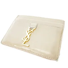 イヴサンローラン YVES SAINT LAURENT カードケース シングル 薄手 レザー 本革 ロゴ金具 ゴールドメッキ ベージュ /CK17 ■GY12のサムネイル