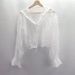 ◇ ⊂Φ w closet セーラーカラー シアー素材 キャンディースリーブ 長袖 カーディガン サイズF ホワイト系 レディース E  【1412090009587】