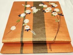 平和屋着物◎九寸開き名古屋帯　刺繍　枝花文　金糸　正絹　逸品　CAAY2341in