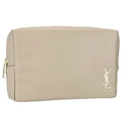 YSL／【ベージュ】レザー調スクエアコスメポーチ　ノベルティ　イヴ・サンローラン