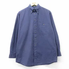L/古着 長袖 シャツ メンズ コットン ボタンダウン 紺 ネイビー 25oct21 中古 トップス