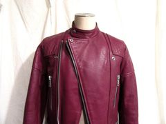 英国製Wolf Leathers ビンテージUKライダース 表記38 実寸身幅50～51cm ウルフレザー バーガンディー ワインレッド ロンジャン セミダブル