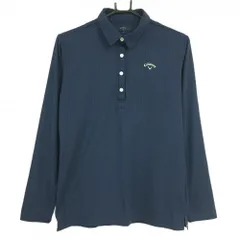 【美品】キャロウェイ 長袖ポロシャツ ネイビー ストライプ 裏微起毛 レディース L ゴルフウェア Callaway