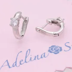 【フープピアス 色:シルバー】[Adelina Style] ピアス レディース 人気 つけっぱなし ラインストーン フープピアス 1ペア リングピアス キュービックジルコニア シルバーピアス S925 純銀製 金属アレルギー対応 (タイプE)