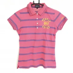 ★特価★【美品】パーリーゲイツ 半袖ポロシャツ ピンク×パープル ボーダー ロゴプリント レディース 1(Ｍ) ゴルフウェア PEARLY GATES