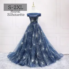 パーティドレス 大きいサイズ イブニングドレス オフショルダー ブルー ネイビー 結婚式 ワンピース レース パーティー お呼ばれ S M L XL LL 2XL XXL 着痩せ 謝恩会 きれいめ パフォーマンス ロング丈 シンプル 豪華