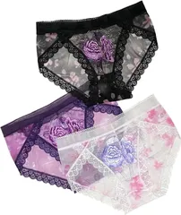 ランジェリー ショーツ 花柄 セクシー 白 紫 黒 3色セット