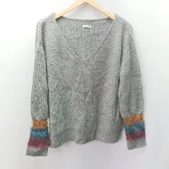 ◇ GYDA ジェイダ 袖カラーシャギー Vネック ゆったり 長袖 ニット セーター サイズF グレー系 レディース E  【1404020010527】