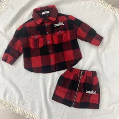 エックスガールステージス　チェック　フード付き　起毛シャツ　スカート　セットアップ