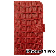 【新品未使用】 iPhone11 Pro 手帳型 ケース クロコ柄 (レッド) 型押し PUレザー 合皮 クロコダイル ワニ革調 カード収納 スタンド機能 フリップ カバー flip15-muji-iphone11pro-rd