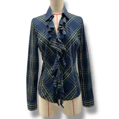 NARACAMICIE ナラカミーチェ フリルチェックブラウス シャツ チェック柄 フリル 長袖 オープンカラー 10-82-01-044 紺 緑 黄 ネイビー グリーン イエロー 1サイズ レディース 秋 ゴーゴー古着 久喜倉庫店 1 No.溝41