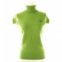 バーバリーブルーレーベル BURBERRY BLUE LABEL ロゴ刺繍 タートルネックニット セーター 半袖 38 ライトグリーン /DF ■OS