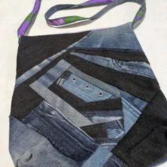 39  デニムリメイクパッチワーク斜め掛けバック