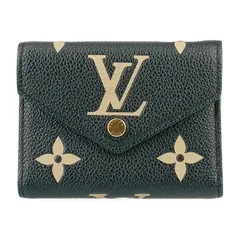 美品 LOUIS VUITTON ルイヴィトン 三つ折り財布 モノグラムアンプラント ポルトフォイユ・ヴィクトリーヌ M80968 ブラック レザー レディース