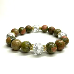 12mm 四神獣銀彫水晶×ユナカイト パワーストーン ブレスレット天然石 運気上昇 開運 健康運 お守り 青龍 白虎 玄武 朱雀 （ゴールド）メンズ・レディース　男性・女性　数珠ブレス　開運  [6]