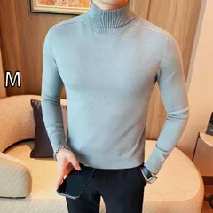 [M]春 コーデ メンズ  服 シンプル ファッション オシャレ 大人 かっこいい 大きいサイズ ストリート 紳士服 シームレス タートルネックセーター 長袖 スリムフィット ニット レイヤリング シャツ